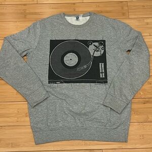 H&M Gray Turntable Graphic Crewneck Sweater